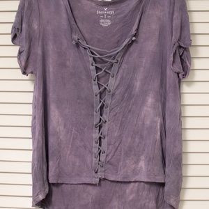 American Eagle Purple Lace-Up Shirt (XXL)